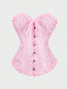 Corset Tops For Women Plus Size Lace Up Corset Top, Ruffle Strapless Corset Bustier Lingerie ,Women's Lingerie & Shapewear Corset Bonning - Hồng - Xem 3