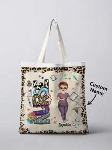 1pc Custom Name Tote Bag, Personalized Nurse HandBag With Name, Custom Nurse Letter With Name Stethoscope Decorated Shoulder Tote Bag, Custom Name Nursing Bits Accessories Pouch, Personalised Nurse/ Health Care Worker Tote / Shoulder Bag, Personalized Lightweight Foldable Shopping Bag Large Capacity Carry Tote Bag, Printed Nurse Bag, Cute Nurse Bag, Nurse Gift,School Nurse Travel Bag, Nurse Appreciation Gift / Nurse Graduation Gift Bags Ladies - Multicolor - View 4