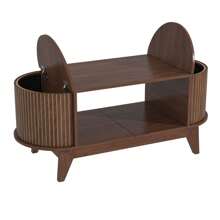 Coffee Table With Storage, Mid Century Modern Oval Fluted Wood Table With Flip Top, Space Saving For Living Room - 核桃 - 查看 8