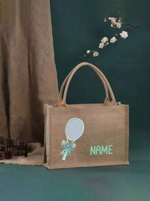 Customized Personalized Gift Bag With Tennis Racket Pattern Text, Suitable For Carrying Memories In Handbags, Large Capacity Waterproof Shopping Bags, Fashionable Storage Bags, And Super Linen Handbags. Suitable For Weddings, Birthdays, Beaches, And Holidays, The Best Gift To Give To Friends