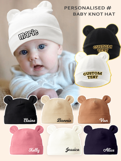 1 Căciulă personalizată pentru bebeluși cu design drăguț pentru urechi, căciulă de spital pentru nou-născuți, utilizare zilnică pentru băieți și fete, anti-zgârieturi și caldă, potrivită pentru toate anotimpurile, excelentă pentru cadouri private personalizate pentru întoarcerea la școală, idei de cadouri de iarnă pentru băieți și fete, Ziua Îndrăgostiților, multifuncțională, ornamentală, rafinată cu litere, elegantă, la modă pentru bebeluși, moale și pufoasă, colorată, drăguță Kawaii, adorabilă, unică, la modă pentru întoarcerea la școală.