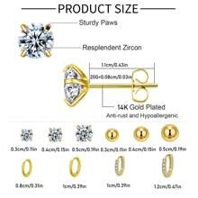 Juego de 10 pares de pendientes de acero inoxidable para múltiples perforaciones, ligeros, pequeños aros Huggie, pendientes de circonita cúbica para mujer, pendientes hipoalergénicos para el cartílago