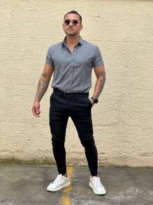 SlimFit Basic Viscose Shirt - 灰色 - 查看 4