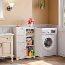Bathroom Floor Freestanding Storage Cabinet, New Year Gift 3" Small Kitchen Pantry Storage Cabinet With Door And Shelves, Pantry Cabinet Storage Cupboard, Freestanding Wooden Dresser With 4 Drawers