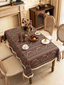 1pc Vintage Geometric Jacquard Tablecloth, Rectangular, Bohemian Style, Washable, Suitable For Home Kitchen, Dining Room, Parties, Picnics, Celebrations, BBQ Outdoor Decor, Spring/Summer, All Seasons - Multicolor - View 8
