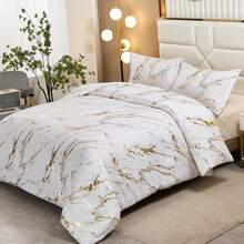 3 Pieces Black/White Gold Metallic Marble Comforter Set Queen King Foil Print Glitter Bedding Sets With 2 Pillowcases For All Seasons, Soft Microfiber Filling Bedding Duvet Set,Home Decor Bedroom Decor Bed Comforter Set Mothers Day Gift Wedding Decoration. - 白色 - 查看 5