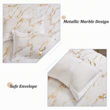 3 Pieces Black/White Gold Metallic Marble Comforter Set Queen King Foil Print Glitter Bedding Sets With 2 Pillowcases For All Seasons, Soft Microfiber Filling Bedding Duvet Set,Home Decor Bedroom Decor Bed Comforter Set Mothers Day Gift Wedding Decoration. - 白色 - 查看 7