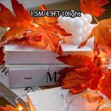 1 set 10/20/40/80 luces LED con forma de hojas de arce artificial, luces LED de hadas con guirnalda colgante, aptas para el hogar, Acción de Gracias, vacaciones, guardería, dormitorio, patio, jardín, chimenea, porche, carpa, decoración interior para fiestas - Multicolor - Ver 15