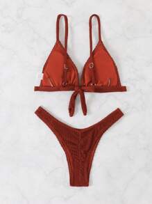 Textured Bikini Low-Cut Bottoms Swimwear Bikini Sets XX46 - 鏽棕色 - 查看 2