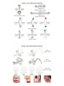 2-31pcs Body Septum Piercing Kit 14G 16G 18G 20G 22G Tools For Nose Tongue Lip Ear Eyebrow Belly Button Cartilage Tragus Industrial Barbell Helix Daith Piercing Jewelry Clamps