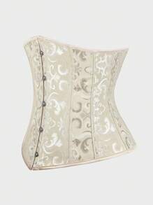 Underbust Corsets For Women,Corset Belt, Women's Floral Jacquard Lace Up Under Boob Corset Slimmer Body Shaper - 杏色 - 查看 2