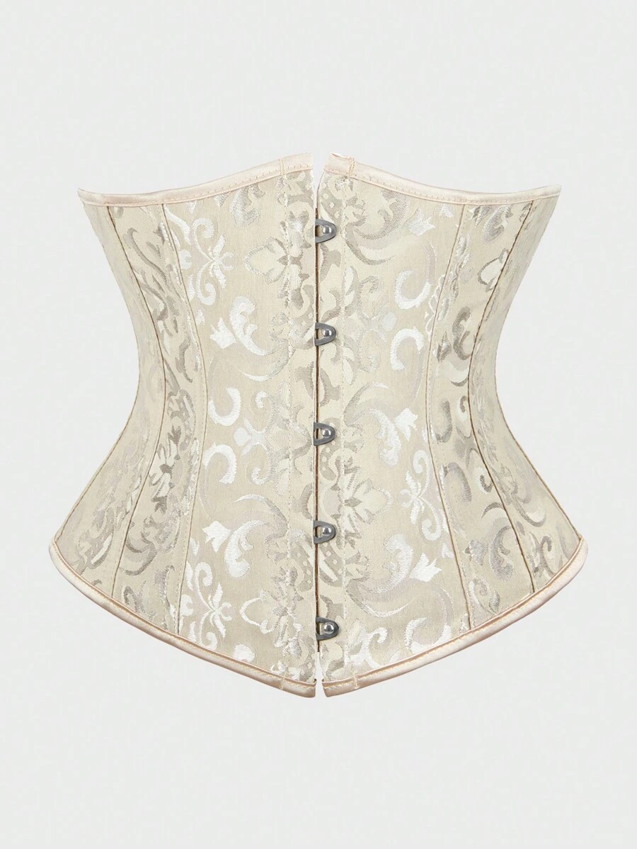Underbust Corsets For Women,Corset Belt, Women's Floral Jacquard Lace Up Under Boob Corset Slimmer Body Shaper - 杏色 - 查看 1