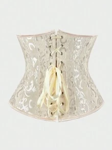 Underbust Corsets For Women,Corset Belt, Women's Floral Jacquard Lace Up Under Boob Corset Slimmer Body Shaper - 杏色 - 查看 3