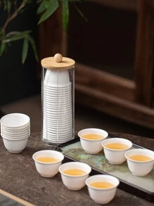 1 pièce/2 pièces, Boîte de rangement en bois transparent pour tasse à thé, tasse à café, coussin à café, tube de rangement pour service à thé, boîte de rangement multifonctionnelle pour bureau, retour à l'école
