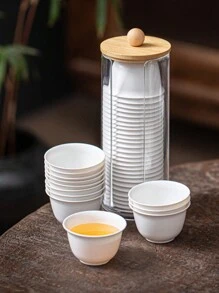 1 pièce/2 pièces, Boîte de rangement en bois transparent pour tasse à thé, tasse à café, coussin à café, tube de rangement pour service à thé, boîte de rangement multifonctionnelle pour bureau, retour à l'école