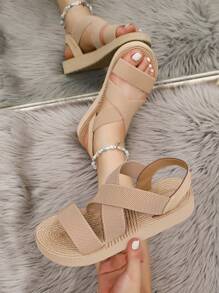 Newfor2024Women Double Strap Ankle Strap Espadrille Platform Wedge Sandals
