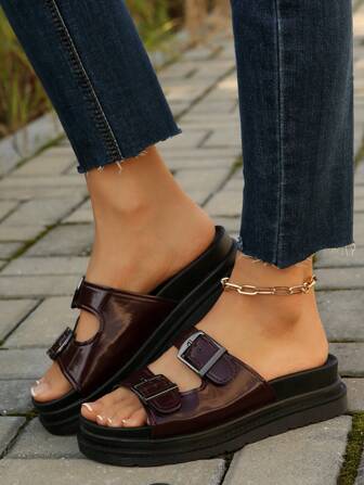 Women's Fashion Round Toe Peep-Toe Slip-On Thick Sole Sandals, New Casual Outdoor Shoes