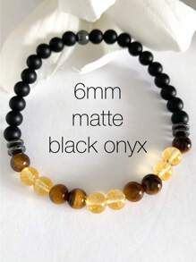 YAUKIA 1Pc Natural Stone Bracelet Obsidian Citrine Tigers Eye Protection Elastic Beaded Bracelets Growth Good Luck Wealth-Attracting Crystals For Men Women - Multicolor - View 4