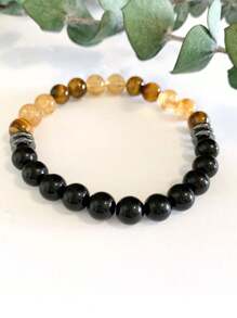 YAUKIA 1Pc Natural Stone Bracelet Obsidian Citrine Tigers Eye Protection Elastic Beaded Bracelets Growth Good Luck Wealth-Attracting Crystals For Men Women - Multicolor - View 2