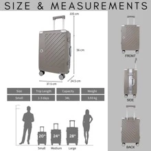 JLY 3-Piece Polycarbonate Hard Shell Luggage Set, Carry-On, Medium & Large Suitcases, Built-In TSA Combination Lock, 360° Spinner Wheels - Khaki Grey - View 7