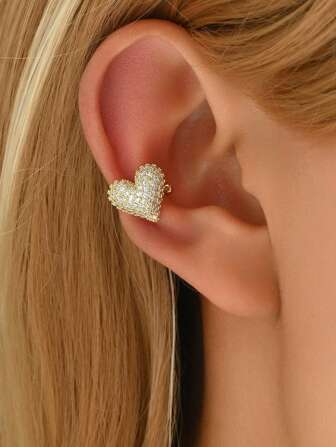 1 st minimalistisk stil Zirconia hjärtformad öronkudd, ingen piercing behövs, chic och mångsidig vintage europeisk och amerikansk design alla hjärtans dag, mamma, mor, mors dag, present