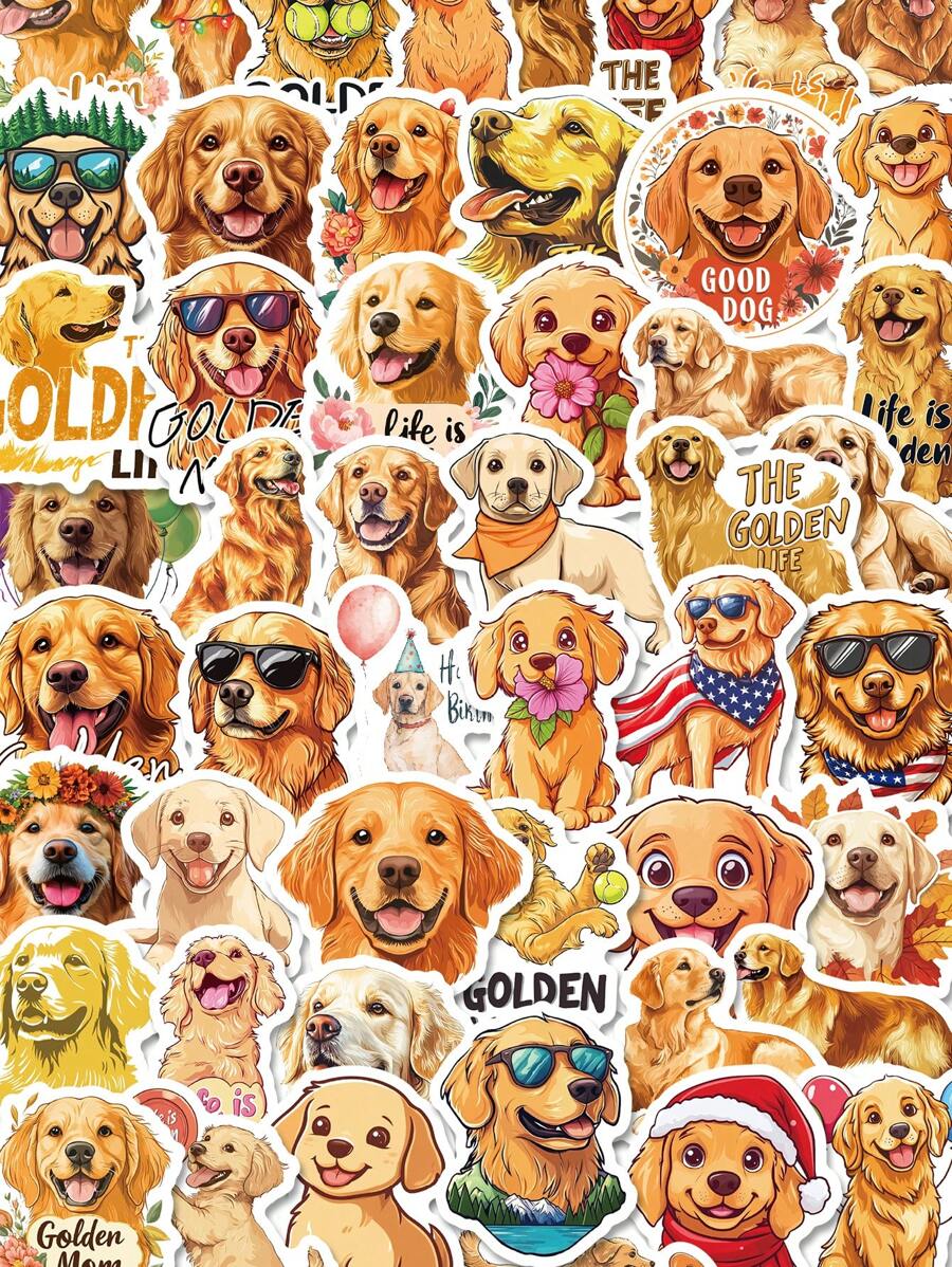 50 miếng dán hình chú chó Golden Retriever, miếng dán hình chú chó dễ thương hoạt hình cho bình nước, máy tính xách tay, ván trượt, hành lý, ốp điện thoại trên ô tô, miếng dán vinyl chống thấm nước cho trẻ em, thanh thiếu niên - Nhiều màu - Xem 1