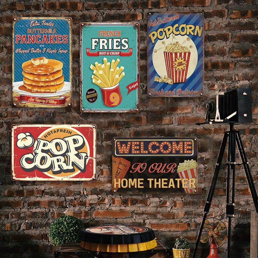 5PCS Metal Tin Signs Vintage Poster Kitchen Wall Decor Snack Bar Fast Food Shop Plaque Wall Art Iron Plate Painting 8x12 Inch - 彩色 - 查看 1