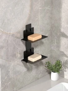 1 件双层肥皂架，壁挂式肥皂盒托盘带排水功能，无需钻孔淋浴肥皂架，淋浴门上方双层肥皂架，易于安装和整理，浴室配件 - 黑色 - 查看 7