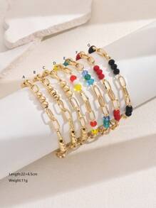 18k 镀金 1 件优雅复古风格多色串珠精致脚链，适合派对 - 彩色 - 查看 12