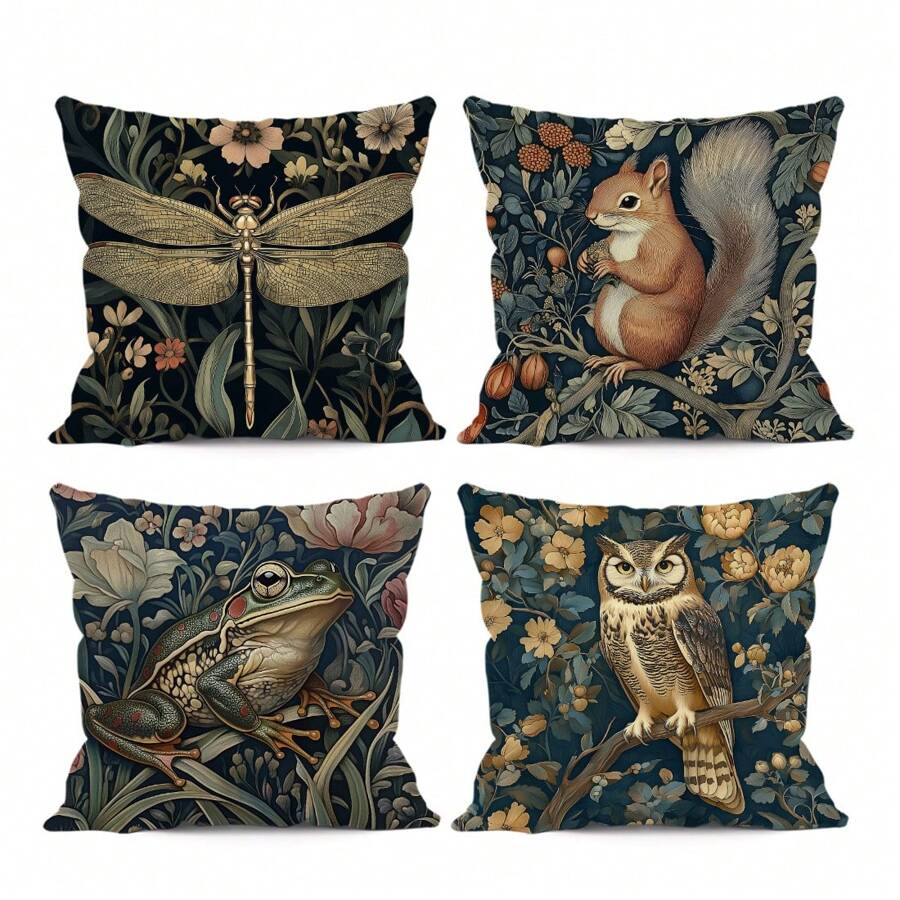 4件套动物植物插画印花靠垫套 单面 45*45cm - 彩色 - 查看 1