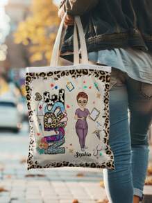 1pc Custom Name Tote Bag, Personalized Nurse HandBag With Name, Custom Nurse Letter With Name Stethoscope Decorated Shoulder Tote Bag, Custom Name Nursing Bits Accessories Pouch, Personalised Nurse/ Health Care Worker Tote / Shoulder Bag, Personalized Lightweight Foldable Shopping Bag Large Capacity Carry Tote Bag, Printed Nurse Bag, Cute Nurse Bag, Nurse Gift,School Nurse Travel Bag, Nurse Appreciation Gift / Nurse Graduation Gift Bags Ladies - Multicolor - View 2