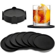 FELIN Portavasos para Mesa, Porta Vasos, 6 Piezas Posavasos con Soporte, Porta Vasos Casa, Portavasos de Silicona Antideslizantes, Posavasos para Bebidas, Coasters para Bar, Hogar, Restaurante - Negro - Ver 1