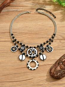 1 chiếc phụ kiện cổ điển, vòng cổ nhiều lớp hình học Bohemian Châu Âu và Mỹ dành cho nữ - bạc đen - Xem 4