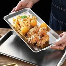 1pc Stainless Steel Rectangular Tray, Baking Tray, Toaster Oven Tray, Sushi Platter, Kitchen Steamer Biscuit Tray, Household Cooking Tool - Multicolor - View 5