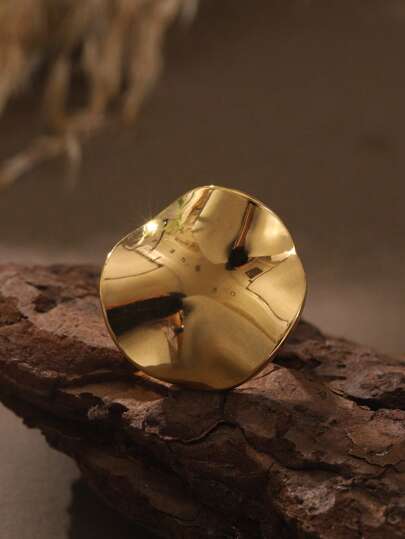 Cring Coco 1 stuk modieuze, elegante, minimalistische, vintage, creatieve, goudkleurige, roestvrijstalen, asymmetrische, golvende plaatdecoratie, open ring, geschikt voor dagelijks gebruik door vrouwen, feestjes en als Moederdagcadeau.