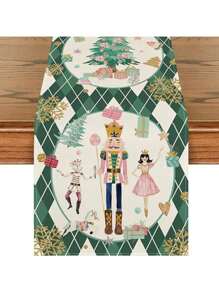 Runner Natalizio Da Tavolo 33x180 Cm In Poliestere | Con Pupazzo Di Neve E Albero, Lavabile In Lavatrice