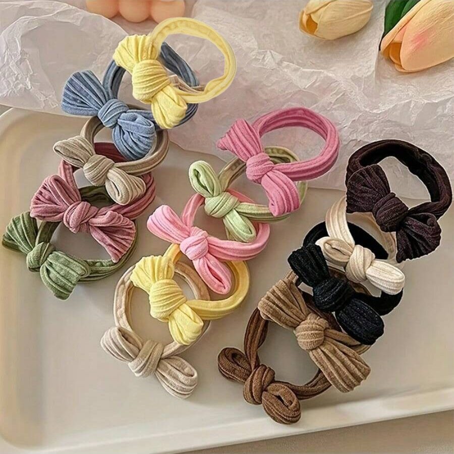 5 Dây buộc tóc nơ dễ thương - Độ đàn hồi cao, Dây buộc tóc đuôi ngựa nhiều màu sắc cho phụ nữ và trẻ em gái - Nhiều màu - Xem 1