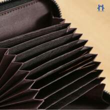 Women's Multi-Slot Zipper Card Holder Purse Colorful Leather - Black - View 4