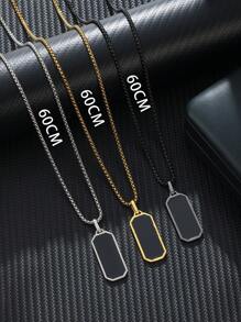 1 件时尚矩形不锈钢黑漆项链吊坠男士适合日常佩戴 - 彩色 - 查看 6