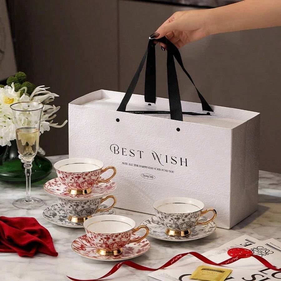 High-End Elegant Coffee Cup And Saucer Set, Luxurious Design For Afternoon Tea, Newlywed Gift Box Back To School - Multicolor - View 1