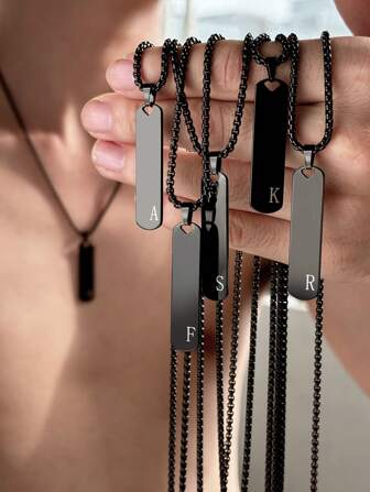 26pcs Stainless Steel Alphabet Pendant Necklace, Fashion Minimalist Personalized Hip-Hop Versatile European And American Street Style For Men