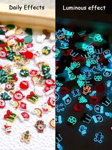 1 件装树脂圣诞美甲装饰，点亮后具有夜光效果，可爱卡通麋鹿圣诞老人松树礼物姜饼人花环雪人图案指甲平背饰物，DIY 3D 圣诞冬季美甲配件工具，美甲用品 - 查看 2