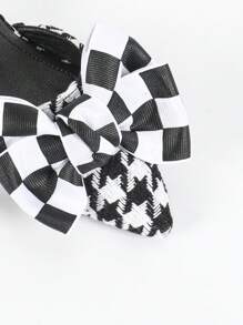 Women's Houndstooth Pointed Toe Pumps With Butterfly & Pearl Decor, Chunky Heel, Versatile High Heels, Suitable For Spring & Autumn - Black and White - View 6