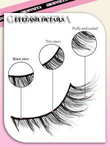 GROINNEYA 3 对假睫毛猫眼睫毛狐狸睫毛眼尾加长假睫毛仿貂睫毛自然睫毛短睫毛延长化妆 (X01) - 黑色 - 查看 3