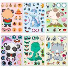 6 种动物制作恐龙贴纸，生日派对的有趣动物派对礼物 - 彩色 - 查看 8