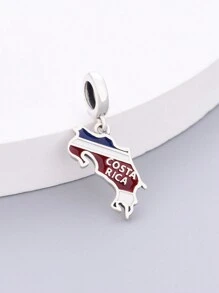 HuooNew 1 pièce Pendentif carte du Rica en argent sterling 925, bijoux à perles DIY, accessoire pour la fête nationale de l'indépendance, unisexe pour la fête