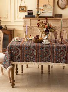 1pc Vintage Geometric Jacquard Tablecloth, Rectangular, Bohemian Style, Washable, Suitable For Home Kitchen, Dining Room, Parties, Picnics, Celebrations, BBQ Outdoor Decor, Spring/Summer, All Seasons - Multicolor - View 10