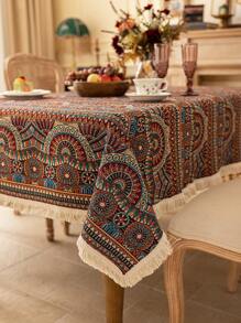 1pc Vintage Geometric Jacquard Tablecloth, Rectangular, Bohemian Style, Washable, Suitable For Home Kitchen, Dining Room, Parties, Picnics, Celebrations, BBQ Outdoor Decor, Spring/Summer, All Seasons - Multicolor - View 2