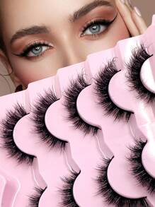5对自然逼真的仿貂毛假睫毛，卷翘蓬松，纤长浓密 - 自然纖長款 - 查看 1