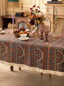 1pc Vintage Geometric Jacquard Tablecloth, Rectangular, Bohemian Style, Washable, Suitable For Home Kitchen, Dining Room, Parties, Picnics, Celebrations, BBQ Outdoor Decor, Spring/Summer, All Seasons - Multicolor - View 6